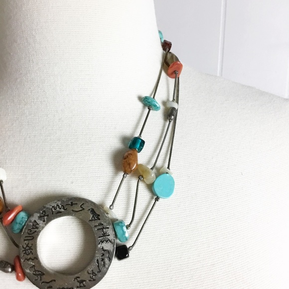 Vintage Chico’s Boho Native Style Necklace Adjustable Silver Turquoise - Picture 2 of 5